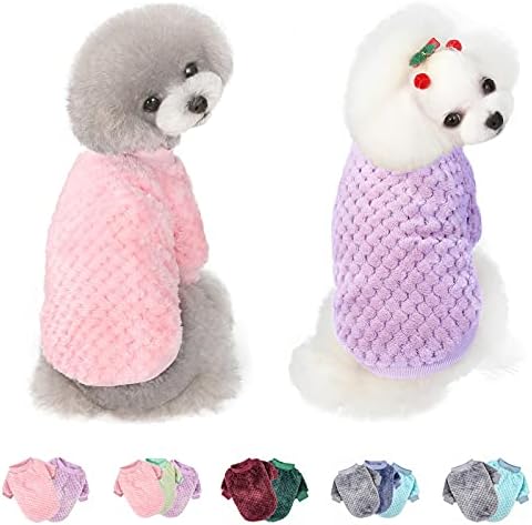 Dog Sweater, 2 Pack Dog Sweaters for Small Medium Dogs or Cat, Warm Soft Flannel Pet Clothes for Dogs Girl or Boy, Dog Shirt Coat Jacket (Large, Pink+Purple)