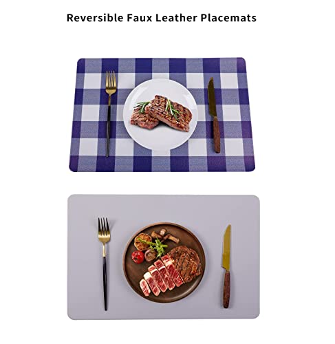 Reversible Placemats Indoor Set Of 6 Wipeable Buffalo Check Faux Leather Place Mats Waterproof Eco-Friendly Table Mats Patio Placemats Heat Resistant Anti Oil Washable Decorate For Dining Table #TOP1