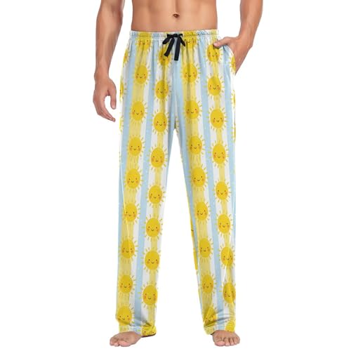 Men’s Cute Sunshine Pajama Pants with Pockets, Comfortable Lounge Sleep Bottoms#2723