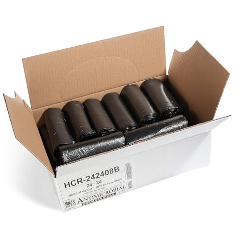 Image of Aluf Plastics 10 Gal Black Trash Bags, 8 Micron (EQ.), 24 inch x 24 inch (1000 Pk)