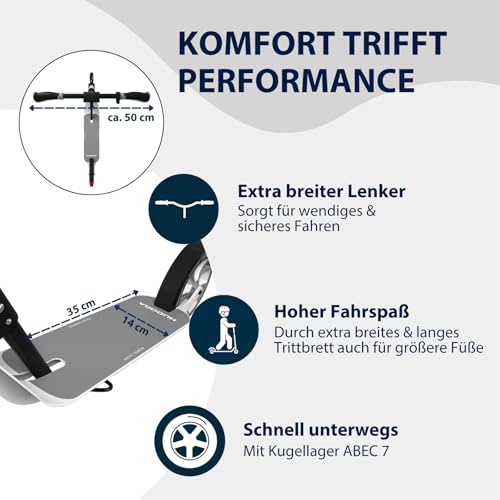HUDORA BigWheel 230 Advanced Scooter - Stabiler Aluminium-Roller bis zu 120kg - Leiser & zusammenklappbarer Cityroller mit St&auml;nder & Klingel - Kick-Scooter f&uuml;r Kinder/Jugendliche & Erwachsene - iron