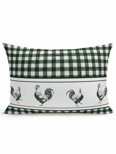 Outdoor Pillows Waterproof, Farmhouse Green Plaid Bedding Throw Pillows with