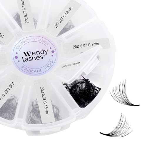Black Pre-made Volume Lash Extension 500+20D Handmade Loose Fans C/D Curl 9-16mm Mixed Premade Lash (500Pcs-20D-0.07-C, 9-16mm Mixed)