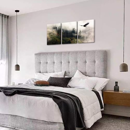 Biuteawal 3 Piece Eagle Wall Art Bald Eagle Flying In Green Mountain Forest Landscape Poster Painting Prints Cool Wild Animal Picture Artwork For Bedroom Office Living Room Home Decoration thumb #3