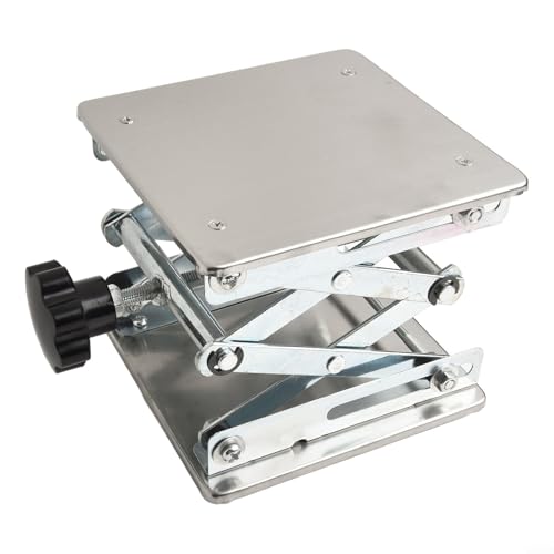 Support de laboratoire manuel avec plateforme en acier inoxydable de 150 x 150 mm, hauteur réglable de 75 à 260 mm pour expériences de physique, chimie et biologie