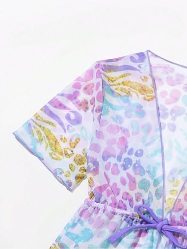 Kids Girls 3Pcs Swim Tops and Bottom with Cover Up Beach Dress Flower Print Bikini-Style Bathing Suit3