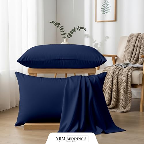 Image of YRM Bedding's - Egyptian Cotton 600TC Pillow Cover | Premium Pillowcases | Luxury Bedding-Export Collection | High Thread Count Durable & Breathable Covers - Navy Blue | [19''x30''] Inches