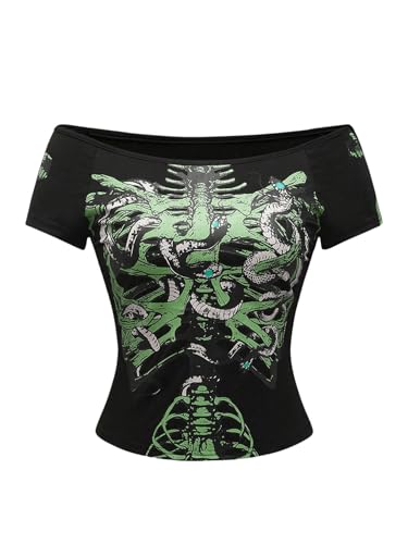 SOLY HUX Women's Goth T Shirts Emo Off The Shoulder