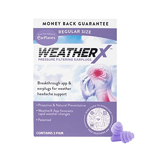 WeatherX Pressure Filtering Earplug for Shifts in Barometric Weather Pressure Download Free Alert app (Regular 2 Pk)
