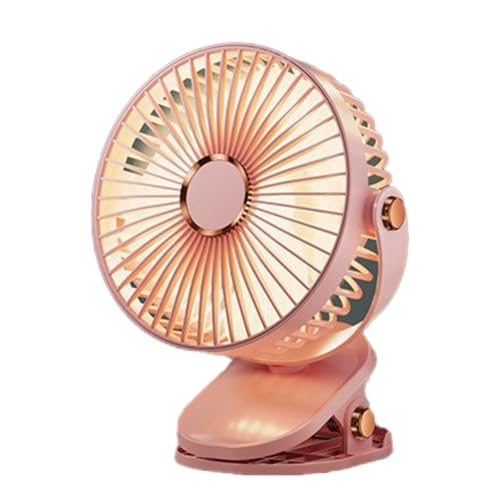 Surluoen Ventilador LED Portátil para Acampar con Luz, Ventilador de Escritorio Recargable por USB, Silencioso, Ajustable para Dormitorio, Oficina, Exterior, Rosa