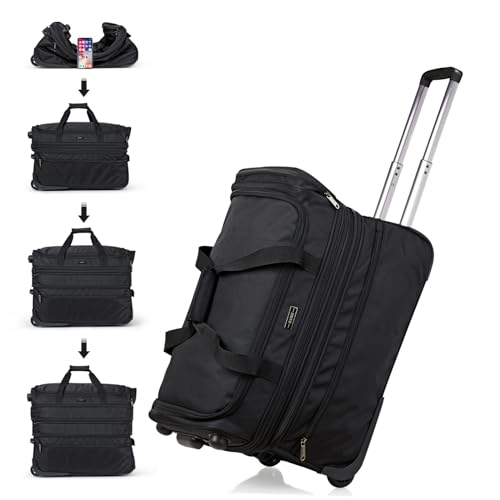Hanke Large Expandable checked Luggage Suitcases with Wheels Foldable Duffle Bag for Travel suitcase for Women Men Garment Bag（Black）
