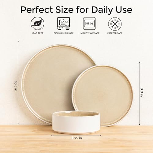 AmorArc Ceramic Dinnerware Sets, Handmade Reactive Glaze Stoneware Plates and Bowls Sets,Highly Chip and Crack Resistant | Dishwasher & Microwave Safe Dishes Set, Service for 8 (24pc) by AmorArc - Image 3