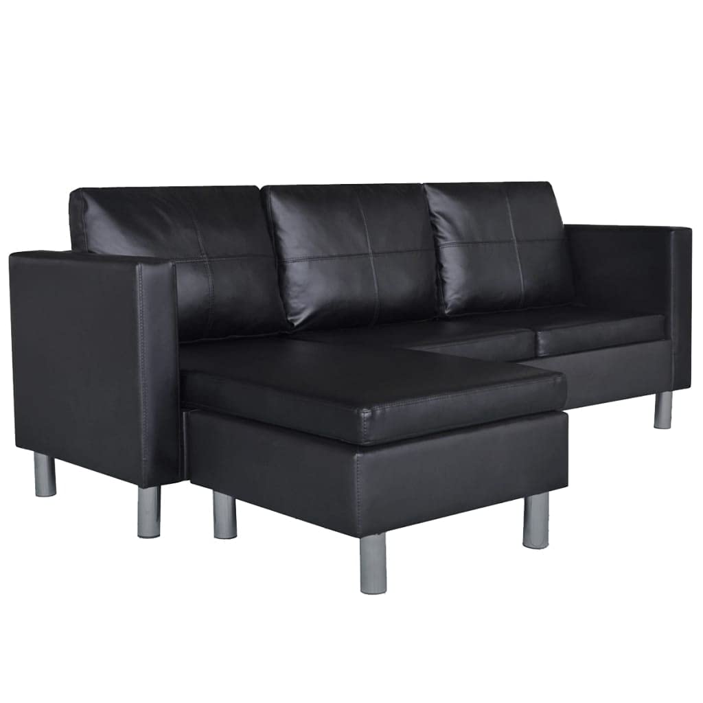 vidaXL Sofá Modular de 3 Plazas en Forma Cuero Artificial Negro Sillon Salón