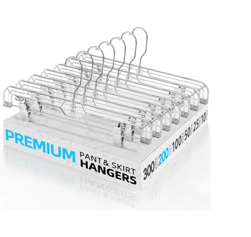 HOUSE DAY Clear Pants Hangers with Clips 200 Pack, Non-Slip Plastic Skirt Hanger with Adjustable Clips, Slim Clip Hangers for Pants, Skirts, Shorts, 14