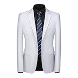 LAKKOA Herren Sakko, Regular Fit Herren Blazer Anzugjacke Slim Fit Formal Blazer Business Anzugjacke Weiß One Button Anzüge Blazer Jacken Hochzeitsfeier Smoking Dinner Jacket,3XL