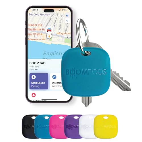 Boompods Boomtag Rechargeable Bluetooth Tracker Tag - Ocean Plastic Smart Tracking Device for Children, Luggage & Pet, Compatible with Apple Find My App, Wallet and Key Finder, Ocean Blue