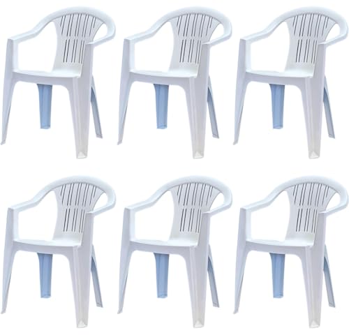 Tomaino - Chaise De Jardin en Plastique Monobloc - Lot de 6 Chaises pour Extérieur en Résine Empilables, Accoudoirs (6, Blanc)