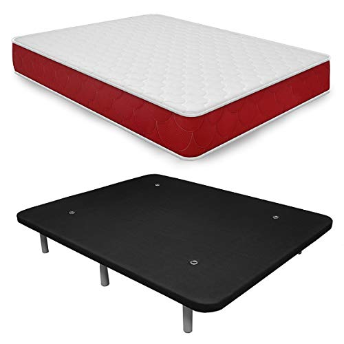 Duérmete - Cama Completa Colchón Viscoelástico Lite Reversible + Base Tapizada 3D Reforzada 5 Barras de Refuerzo y Válvulas de Ventilación con 6 Patas 135 x 190