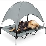 Best Choice Products 48in Elevated Cooling Dog Bed, Outdoor Raised Mesh Pet Cot w/Removable Canopy Shade Tent, Carrying Bag, Breathable Fabric - Gray