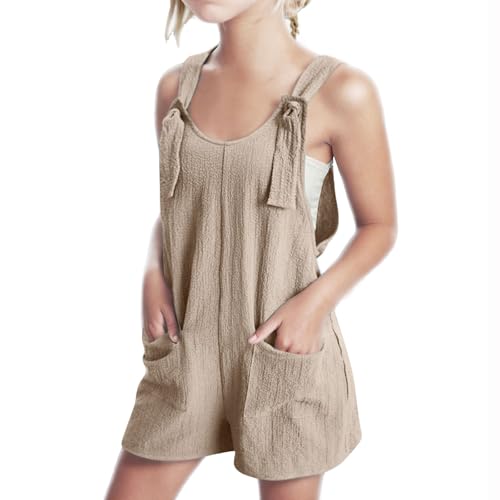 Peto corto para niñas, sin mangas, con tirantes ajustables, ajuste holgado, pantalones cortos de lino, overoles cortos de verano, casuales, para playa, lindos trajes de viaje, ropa con bolsillos