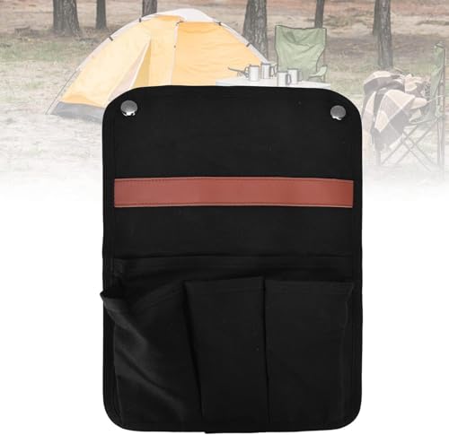 Uadme Chair Side Organizer, Multifunctional Storage Bag for Camping and Beach Black, Outdoor Chair Armrest Bag, Chair Side Storage Bag