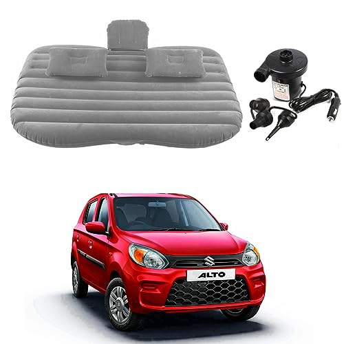 Image of Oshotto Multifunctional Car Travel Bed Mattress with Two Air Pillows, Car Air Pump Compatible with Maruti Suzuki Alto (Grey)
