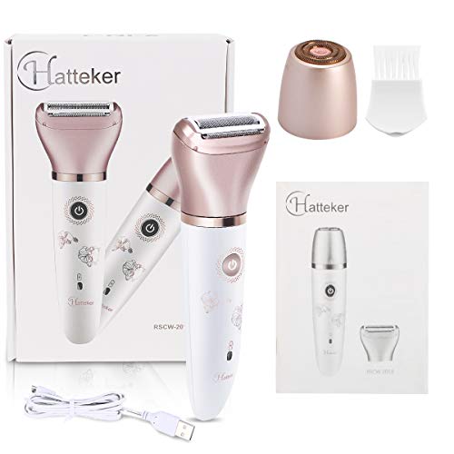 Electric Razor for Women, Tencoz Hair Removal for Women 2 in 1 Wet & Dry Painless Rechargeable for Legs Underarms and Bikini Pop-Up Trimmer 2 Changeable Trimmer Heads (Rose Gold)