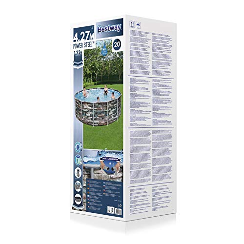 Bestway Power Steel 427x122 cm, stabiler Frame Pool rund im Komplett Set, inklusive Filterpumpe, Leiter und Abdeckplane – Bild 4