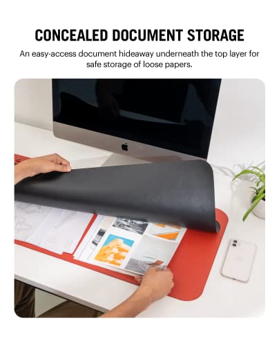 Image of DailyObjects Dart Large Premium Vegan Leather Desktop /Laptop Desk Mat for Work from Home /Office /Gaming | Cable Organiser & Hideway Storage | Extended Mousepad & Water-Resistant - Red - Model - R1