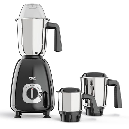 Image of Milton Artis Mixer Grinder, ISI Certified, Grindstone Blade Technology, 3 Jar, 1000 W (22000 RPM), 5 yr motor warranty, 2 yr product warranty I Black
