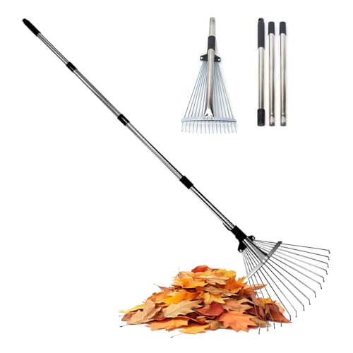 Adjustable Garden Rake, 34-67 Inch Expandable Leaf Rake