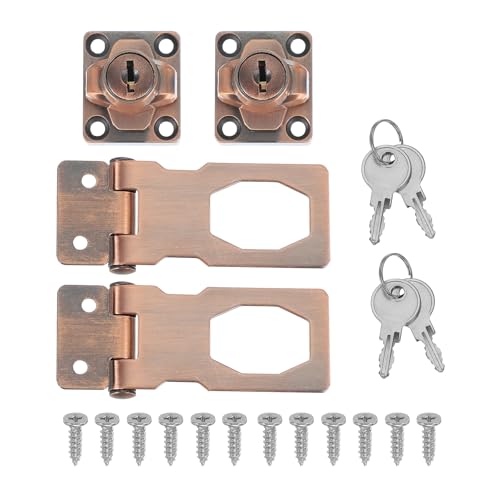 Image of MECCANIXITY Twist Knob Keyed Hasp Locks Safety Packlock Clasp Hasp Latches with Keys & Screws 2.5 Inch for Window Barn Drawer Cabinet Garage Small Doors (Pack of 2, Red)