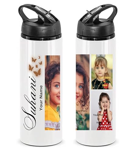 Image of Customized Aluminium Sipper /Bottle 750 Ml With Your Photo, Name & Quotations With Straw On Special Occasion / NS10, White