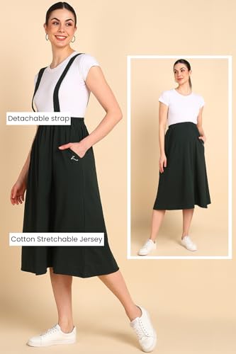 Image of ZELENA Maternity Jersey Skirt for Women with Pockets | 100% Soft Cotton Pregnancy & Postpartum Skirt | Stretchable Maternity Skirt with Detachable Strap for Mothers