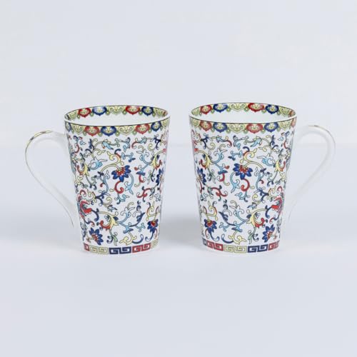 Image of GOLDEN QUEEN'S Mugs Set of 2 for Coffee, Tea, Milk - Ideal for Your Daily Beverage Ritual, Hosting & Casual Gatherings (Himalayan Flora)