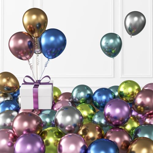 Image of KALOR Metallic Multicolor Balloons, 100 pcs 5 inch Thick Latex Chrome balloons for Balloon Garland Arch, Birthday Decoration, Wedding Party, Baby Shower Decorations