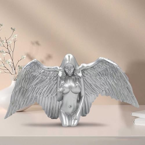 Estatua de Ángel Arrodillado Nude de Resina Plateada miniatura 3