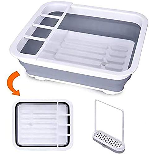 水切りかご 水切りラック 折りたたみ 洗い桶 箸立て付き 止水栓付き 排水レール付 ディッシュラック バケツ カゴ 食器乾燥 食器置き 野菜 果物 食器棚 スポンジホルダー付き ふきん掛け 石鹸 スポンジ 置き キャンプ アウトドア キッチンに最適