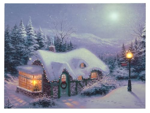 Toile pré-éclairée Thomas Kinkade Silent Night souvenir de Noël LED - 2