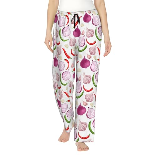 VOSERY Onion garlic bell pepper Pajama Pants Women - Soft Sleep & Lounge Pj Pants Bottoms for Women with Pockets