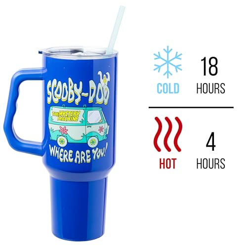 Image of Silver Buffalo Scooby-Doo inchWhere Are You! inch Stainless Steel Tumbler with Handle Featuring The Mystery Machine, Fits in Standard Cup Holder, 40 Ounces (Pack of 12)
