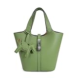 ハンドバッグ レディース レザー トートバッグ 小さめ 可愛い おしゃれ 大容量 軽量 通勤 人気 高見え シンプル 柔らかい 自立 内ポケット付き チャーム付属 (無地 グリーン)