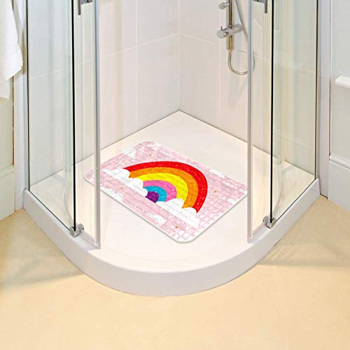 Tapis de bain bébé rose arc-en-ciel texturé pour une douche sécurisée