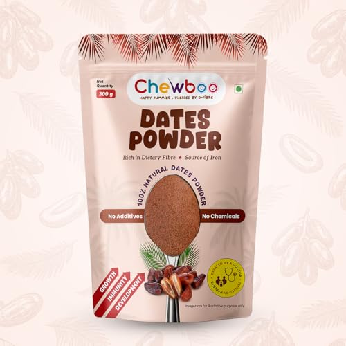 Image of Chewboo 100% Natural Dates Powder for Kids | Kharik /Khajur Powder | Source of Iron, High Fibre | Natural Sweetener | No Added Sugar, No Preservatives, No Chemicals | Healthy Substitute for Sugar, 300g