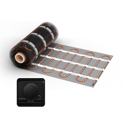 Chauffage au sol électrique : tapis chauffant à deux fils WARMON Ultra 200 W/m² avec thermostat AC3082H analogique, dimensions du tapis : 7 m²