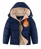 ZITY Boys Puffer Winter Coat Sherpa Lined Jacket Fleece Lined Parka Waterproof Jackets Warm Hooded Coats with Detachable Hood