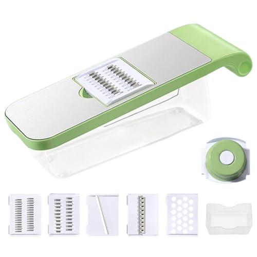 Picadora de verduras con contenedor y 5 cuchillas, rallador de verduras con protección manual - rallador manual portátil para cocina casera frutas calabacín patatas