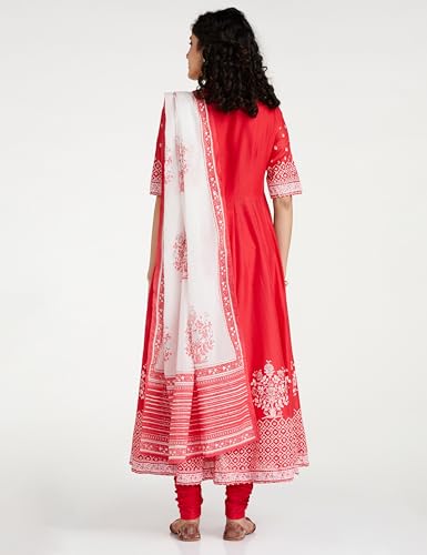 Image of BIBA Women Cotton Anarkali Printed Kurta Churidar Suit Set