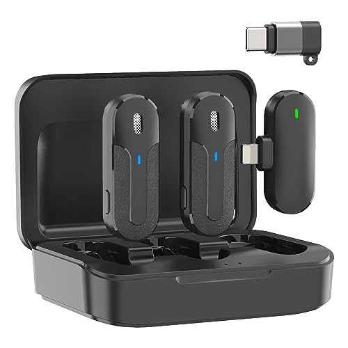 maxtopfit Wireless Lavalier Microphones for iPhone, iPad, Android – Dual Mini Mics with Noise Cancellation & Mute Function, Lapel Mic for YouTube, TikTok, Interviews