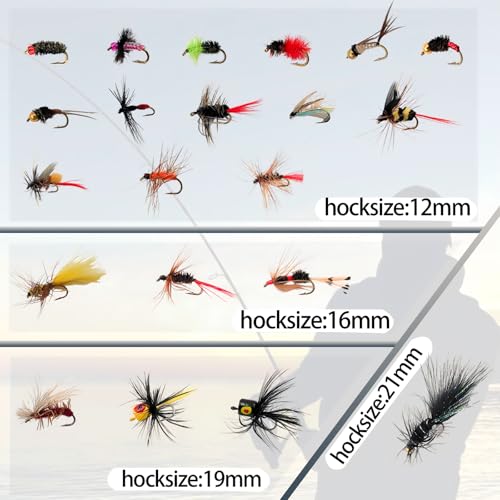 image for CTrowelpro Fly Fishing Flies Assortment Kit with Fly Box, 100PCS Dry/W